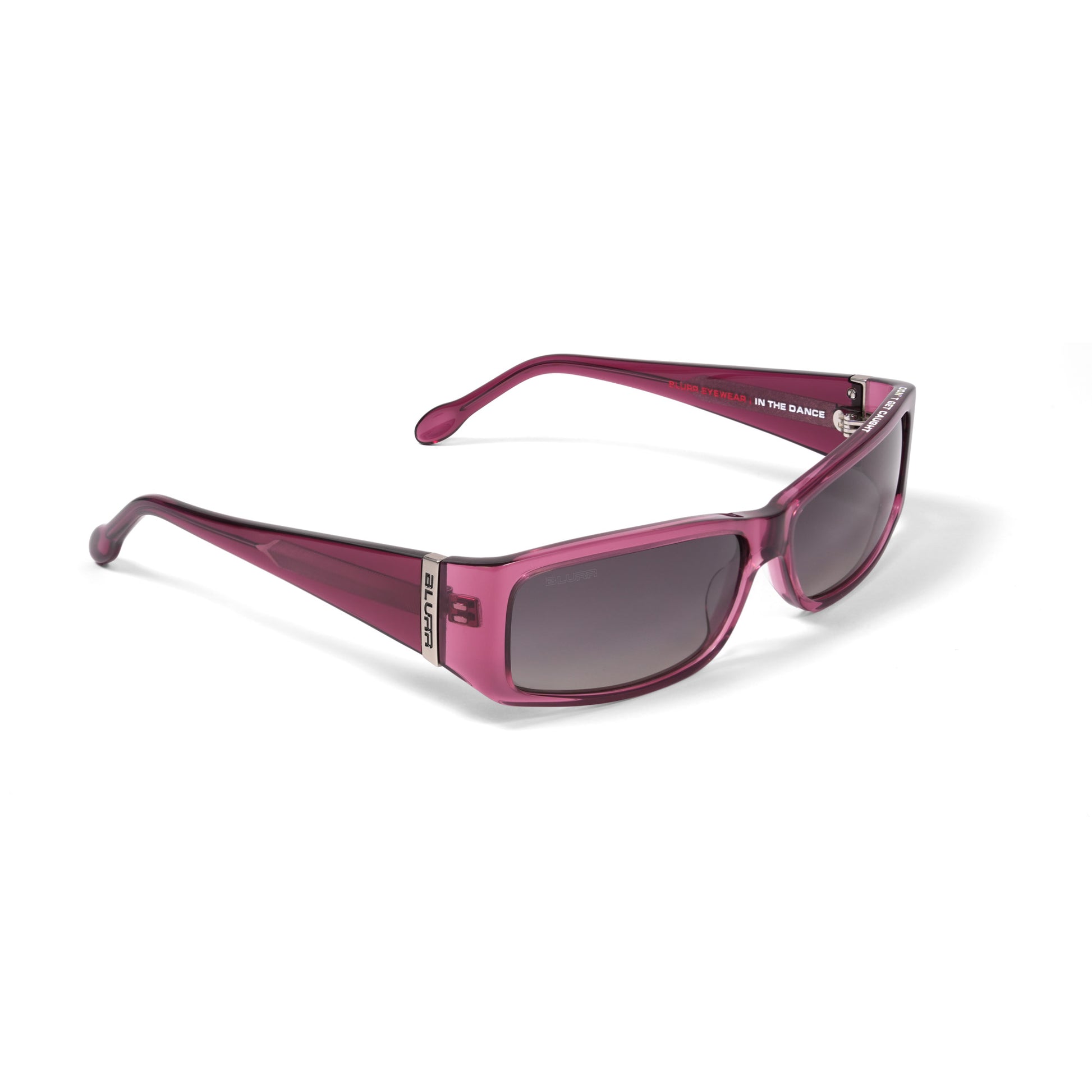 Pink sunglasses with dark lenses on a white background